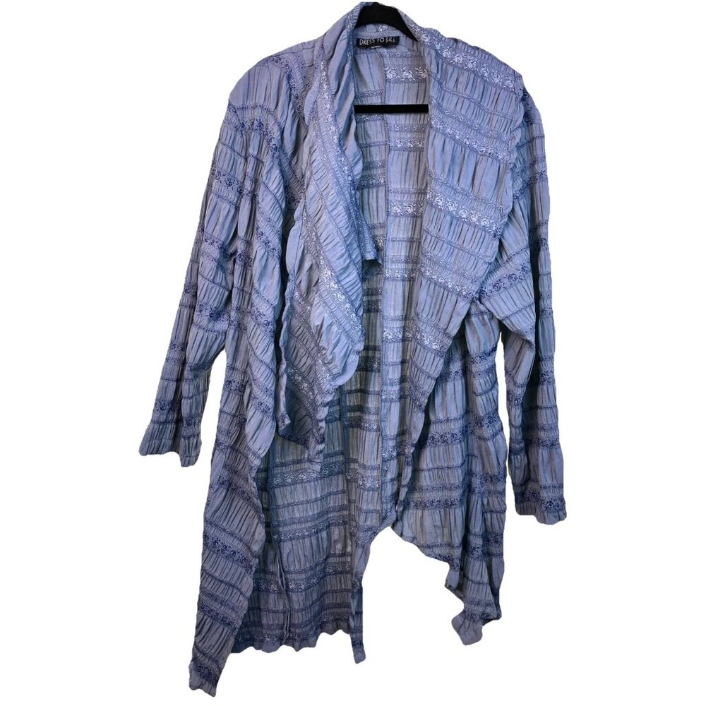 Dress To Kill Jane Mohr Ruched Embroidery Asymmetrical Duster Jacket Sz 1